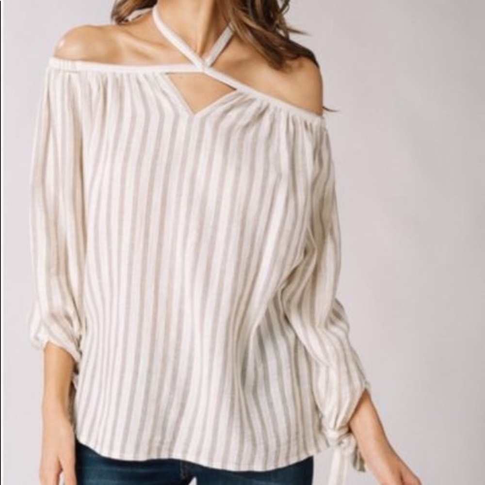 ⚡️CYBER SALE⚡️ Striped Cold Shoulder Tie Halter